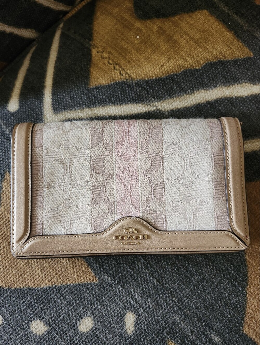 ​Coach Y2k Vibe Signature Canvas Pink Heritage Stripe Foldover Wallet / Clutch ✨